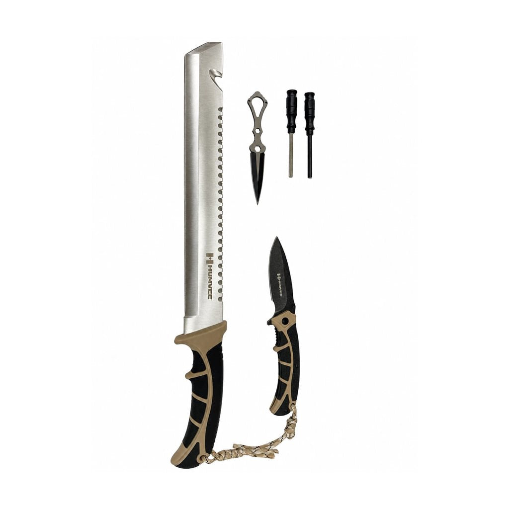 Set HUMVEE ADVENTURE GEAR con machete, cuchillo plegable, daga y pedernal