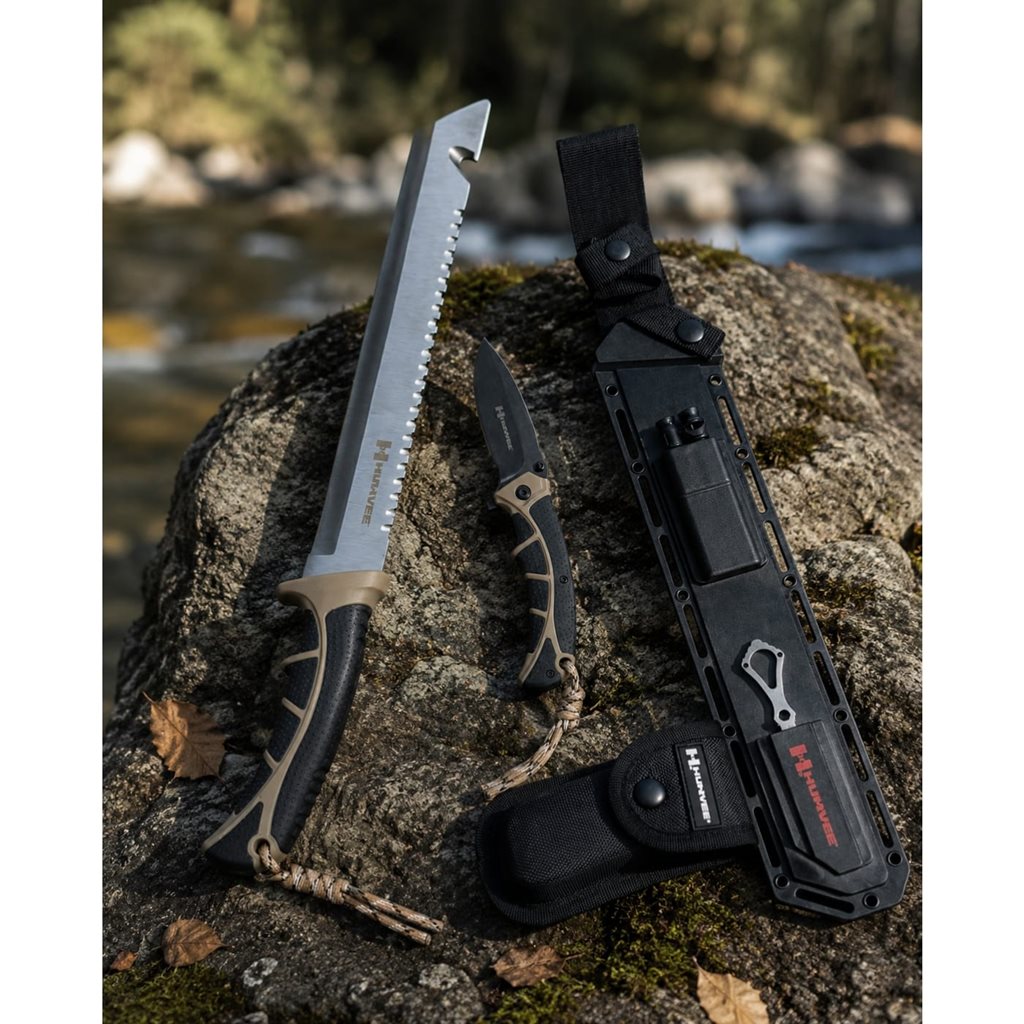 Set HUMVEE ADVENTURE GEAR con machete, cuchillo plegable, daga y pedernal