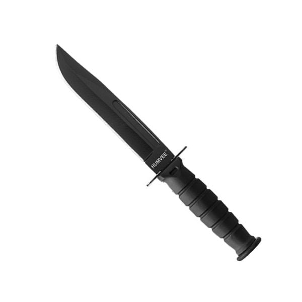 Cuchillo HUMVEE MINI USMC negro con funda de plástico y cadena, hoja de acero inoxidable 152 mm