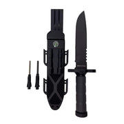 Cuchillo NEXT GEN de supervivencia con hoja fija, filo combinado, funda y accesorios