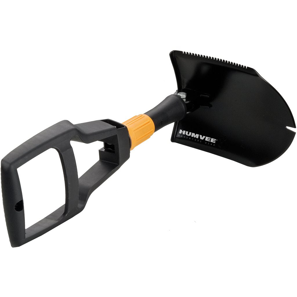 Pala plegable negra con sierra y extractor de clavos, acero al carbono 1050 (CK50)