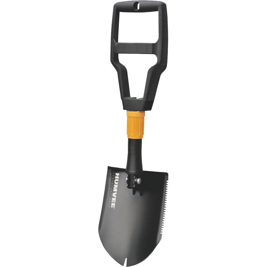 Pala plegable negra con sierra y extractor de clavos, acero al carbono 1050 (CK50)