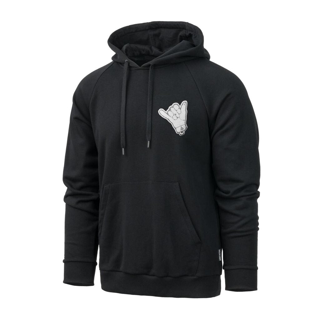Sudadera negra SHAKA con estampado frontal y bolsillo canguro