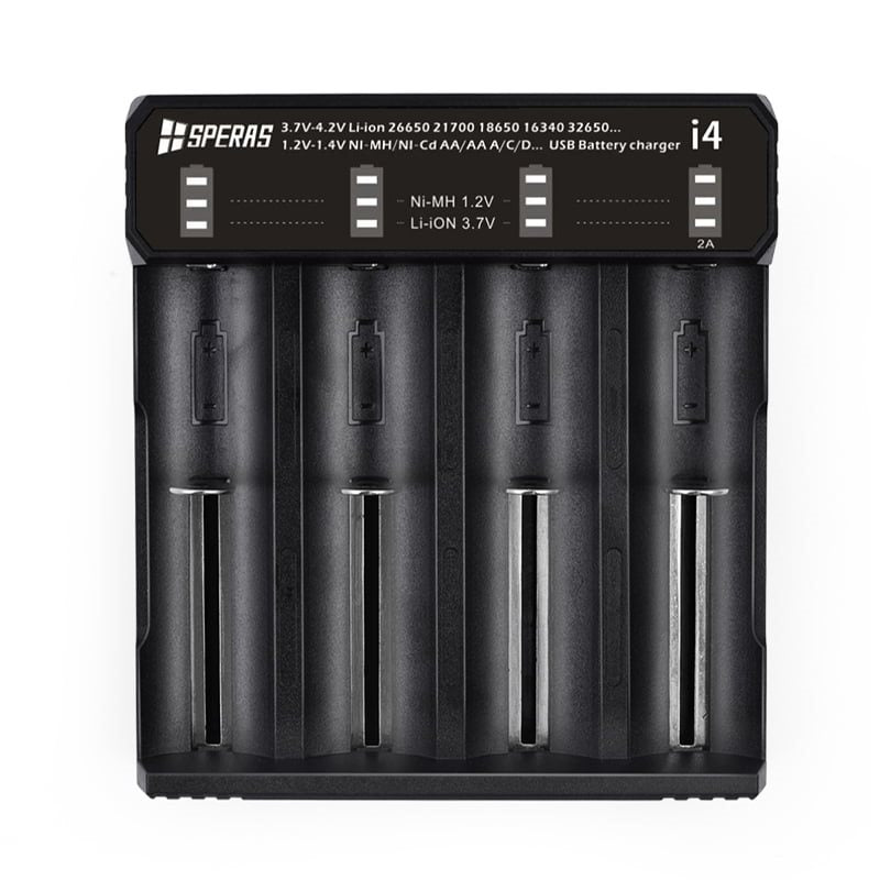 Cargador inteligente i4 para 4 baterías, compatible con Ni-MH, Ni-CD y Li-ion