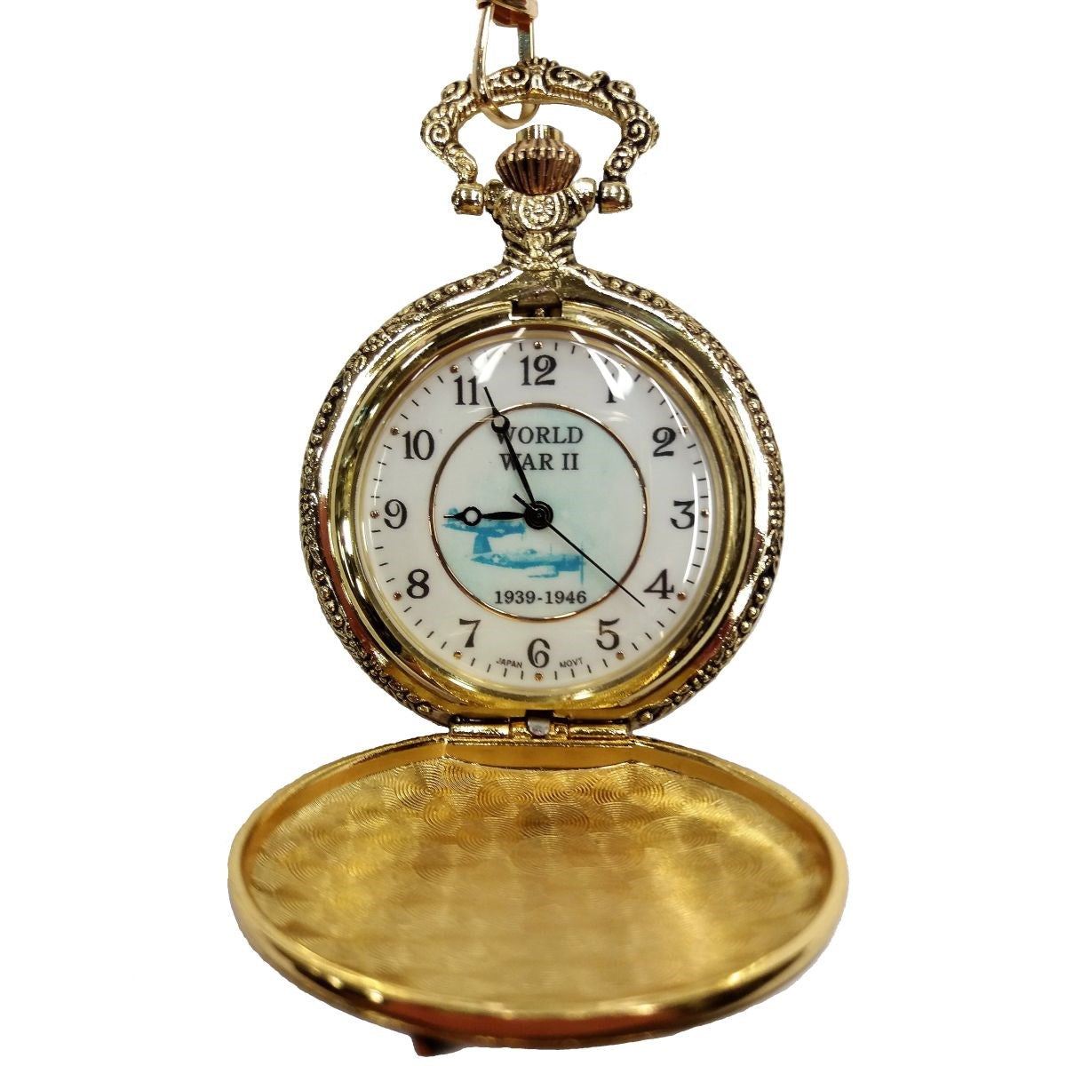 Reloj de bolsillo Iwo Jima WWII con cadena dorada en caja de regalo
