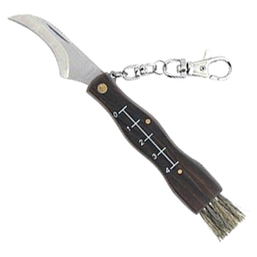 Navaja JOKER 31 para setas con hoja inox 5,5 cm, mango de madera tropical, cepillo y funda bordada