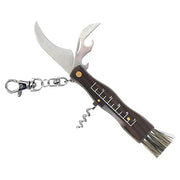 Cuchillo para setas JOKER 90 con funda verde bordada, cepillo, abrebotellas y mosquetón