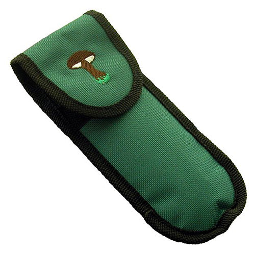Navaja JOKER 31 para setas con hoja inox 5,5 cm, mango de madera tropical, cepillo y funda bordada