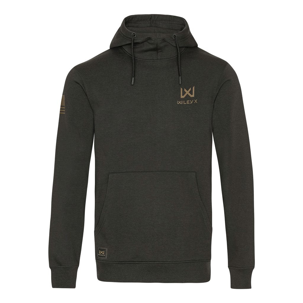 Sudadera con capucha WX URBAN verde con logo coyote y bolsillo canguro, 70% algodón 30% poliéster