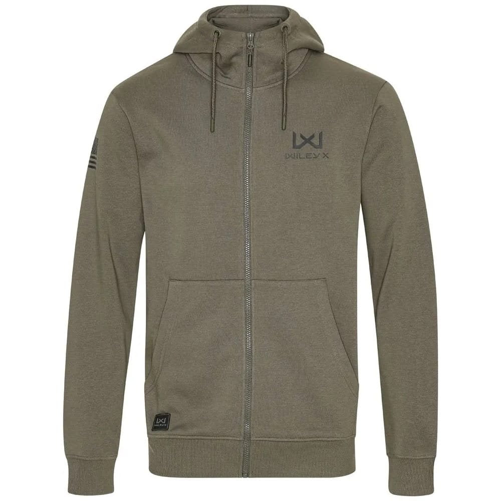 Sudadera verde WX URBAN con cremallera, bolsillo canguro y logo verde