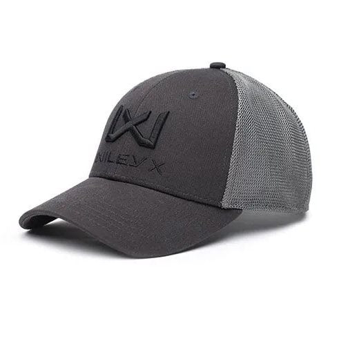 Gorra baseball WILEY X gris con visera, panel delantero de algodón, paneles traseros de malla y cierre ajustable