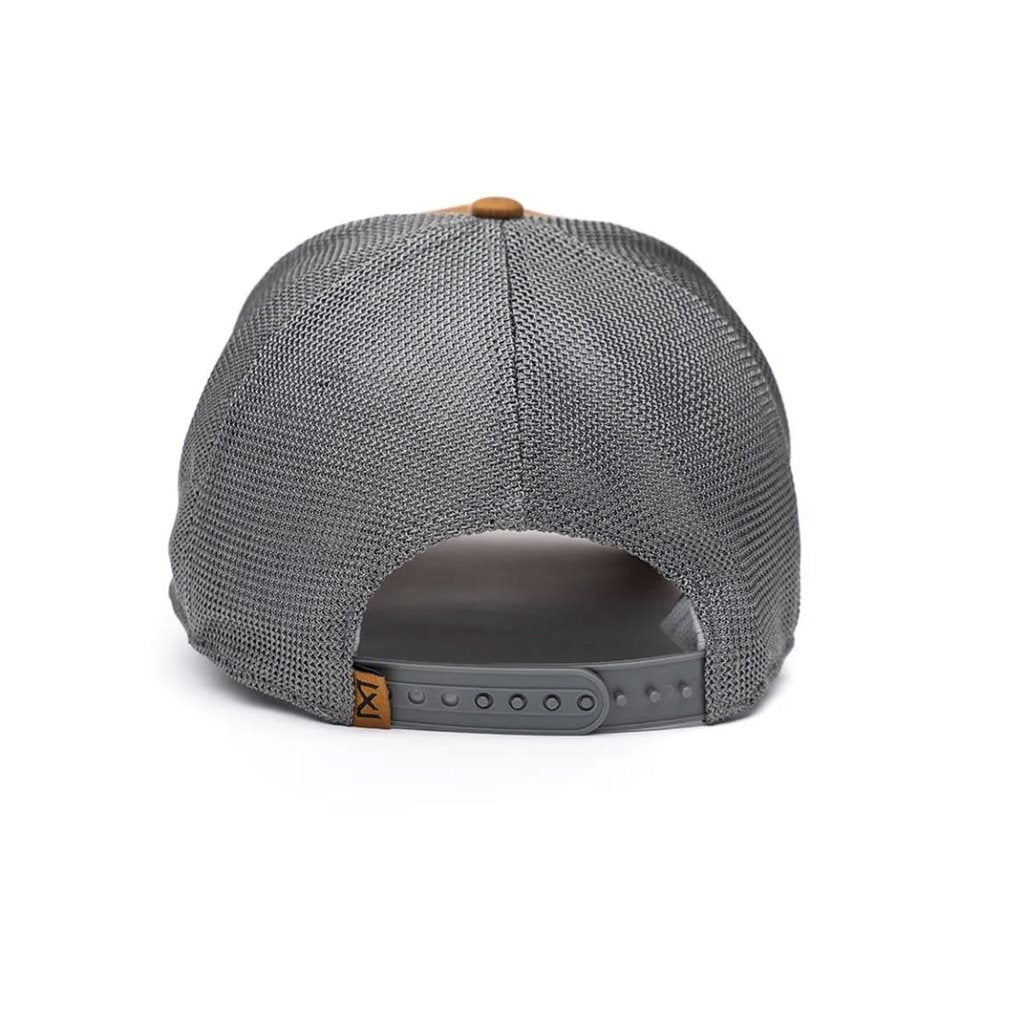 Gorra baseball WILEY X gris con visera, panel delantero de algodón, paneles traseros de malla y cierre ajustable
