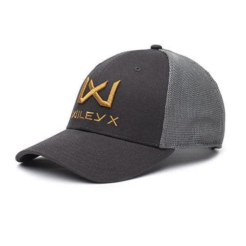 Gorra baseball WILEY X gris con visera, panel delantero de algodón, paneles traseros de malla y cierre ajustable