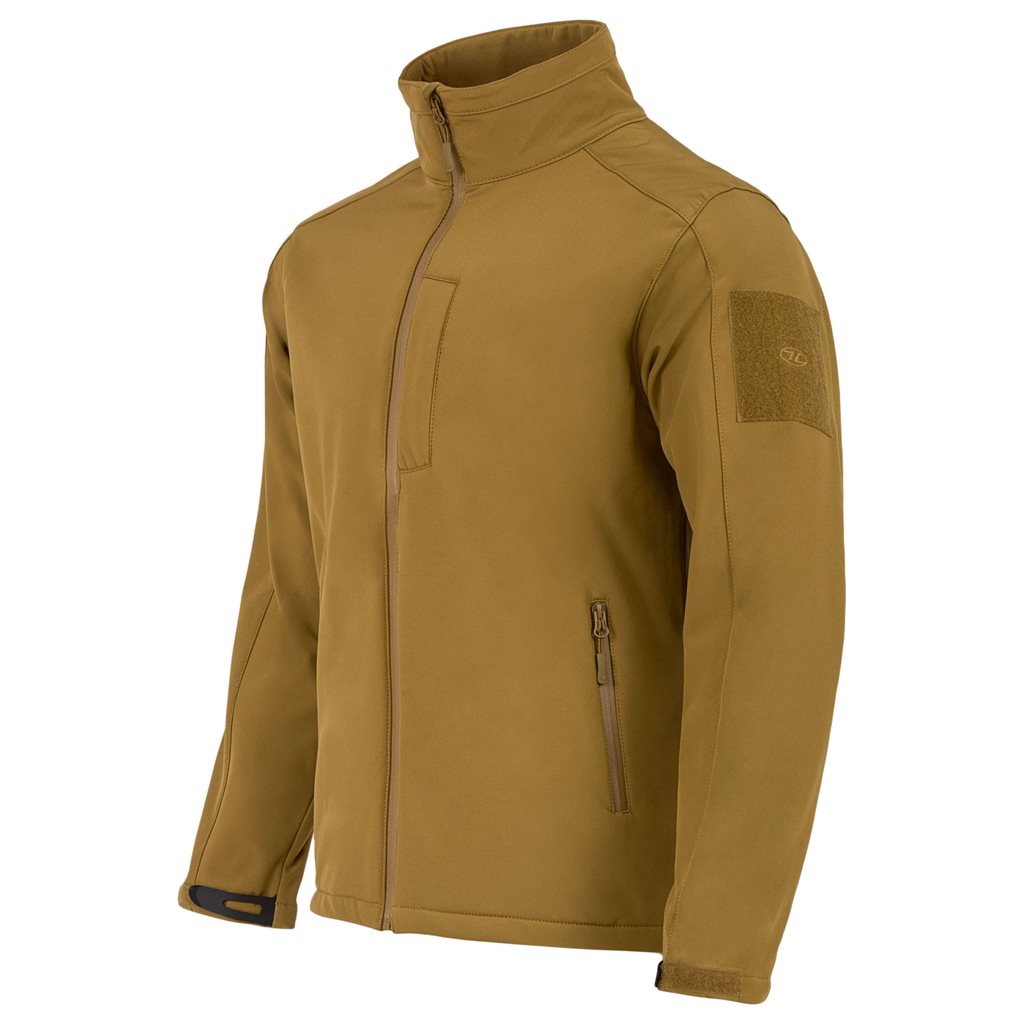 Chaqueta softshell ODIN color coyote con tres bolsillos y corte anatómico