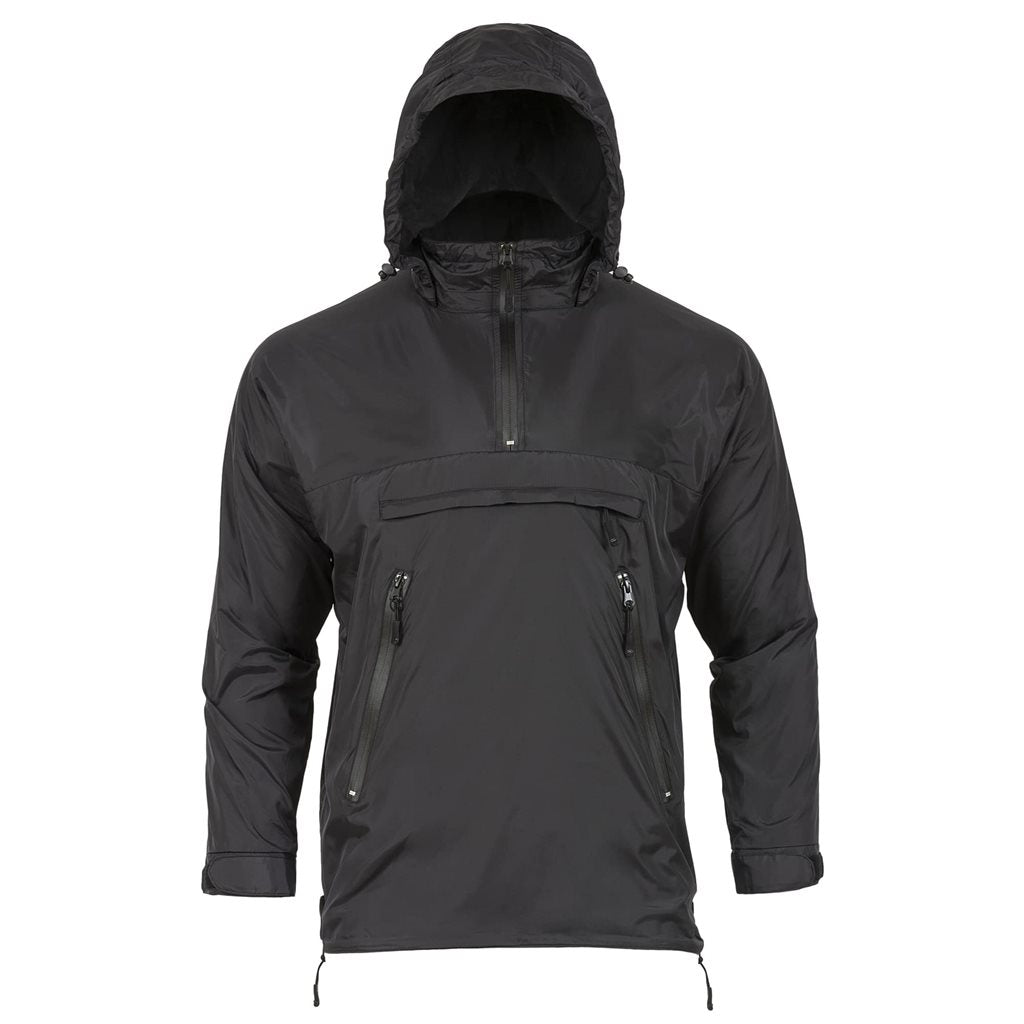 Anorak HAO negro, vista frontal en fondo blanco