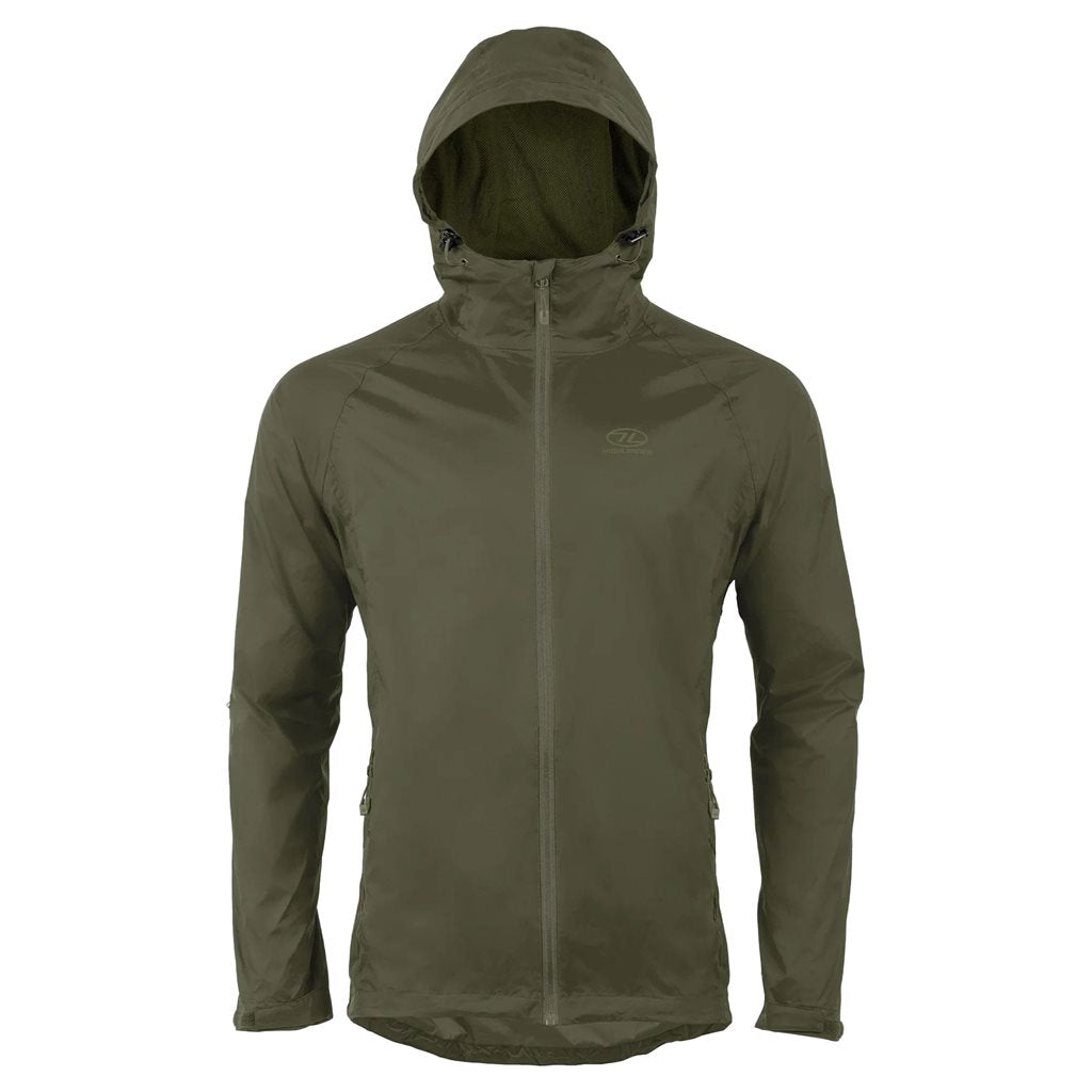 Chaqueta STOW & GO impermeable verde con capucha plegable, nylon resistente y costuras selladas