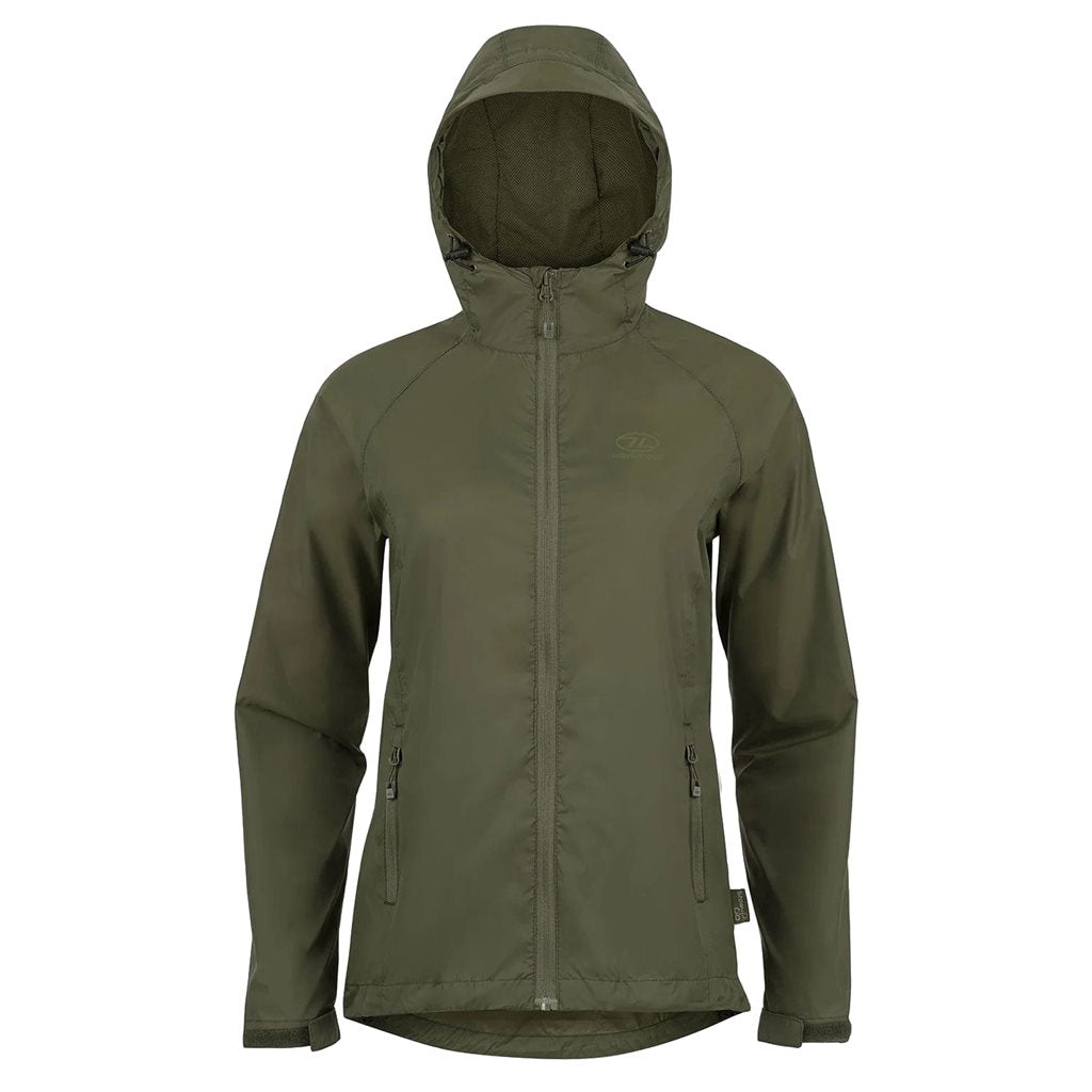 Chaqueta TOW & GO mujer resistente al agua verde con capucha, plegable