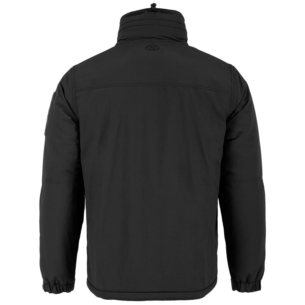Chaqueta táctica Tryker negra con capucha guardada en el cuello