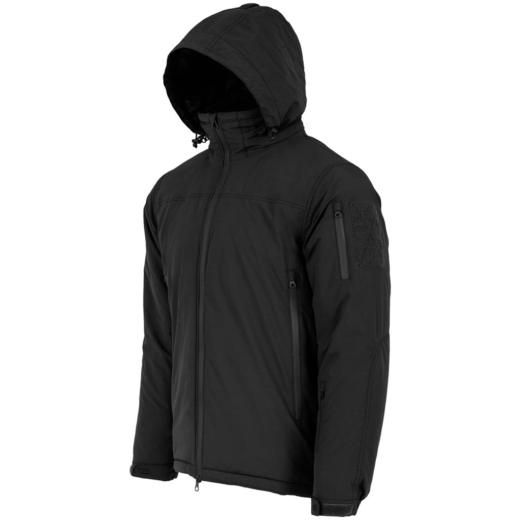 Chaqueta táctica Tryker negra con capucha guardada en el cuello