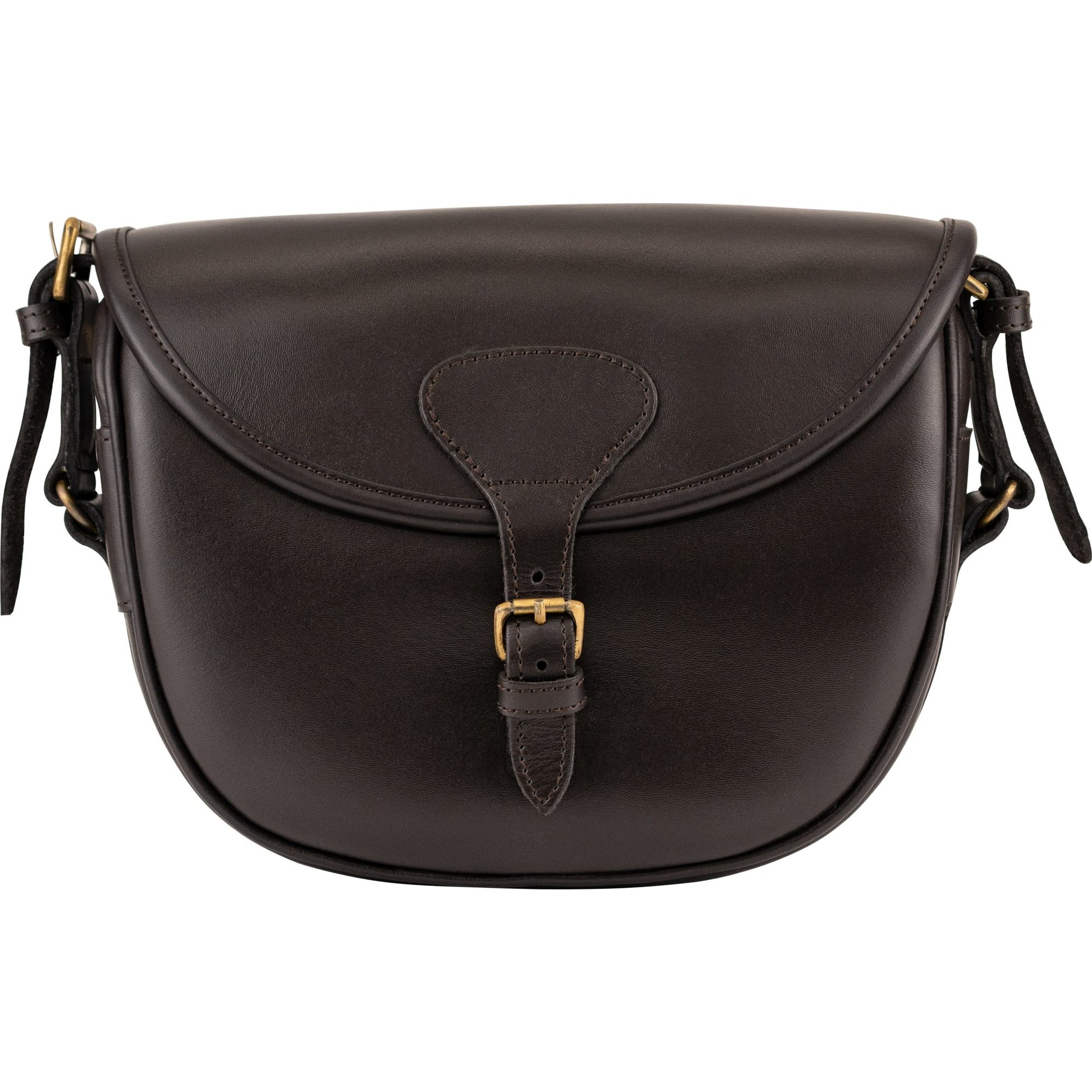 Bolso bandolera de cuero DARK BROWN para cartuchos con solapa y hebilla de latón