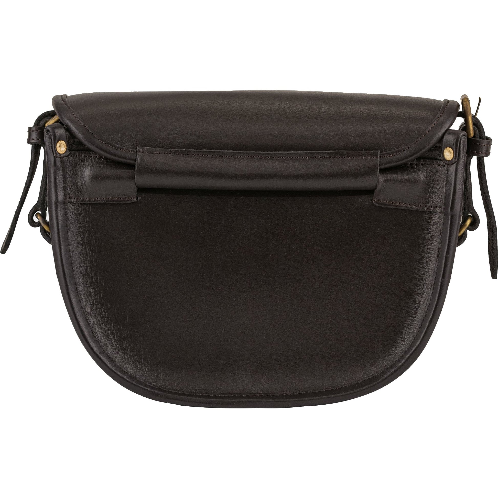 Bolso bandolera de cuero DARK BROWN para cartuchos con solapa y hebilla de latón