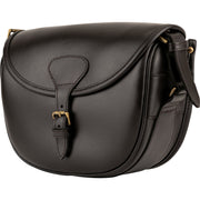 Bolso bandolera de cuero DARK BROWN para cartuchos con solapa y hebilla de latón