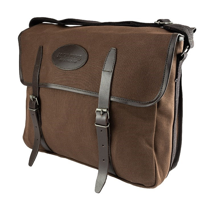 Bolso bandolera CANVAS marrón con dos hebillas de cuero, estilo inglés de caza
