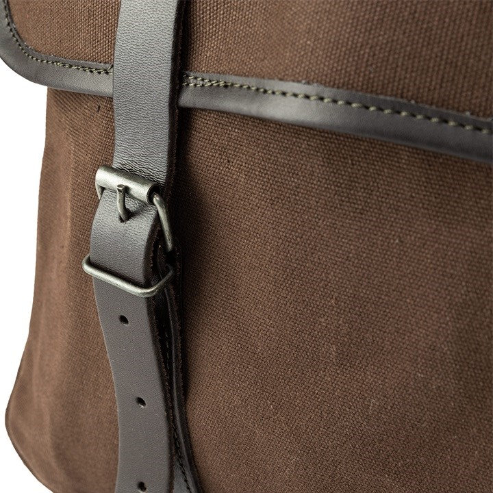 Bolso bandolera CANVAS marrón con dos hebillas de cuero, estilo inglés de caza