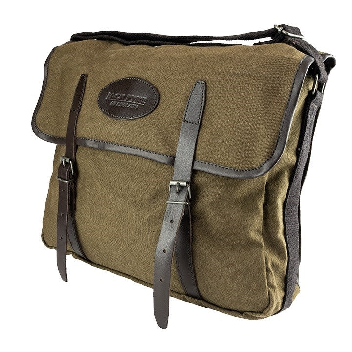 Bolsa de caza CANVAS marrón con dos hebillas de cuero, estilo inglés
