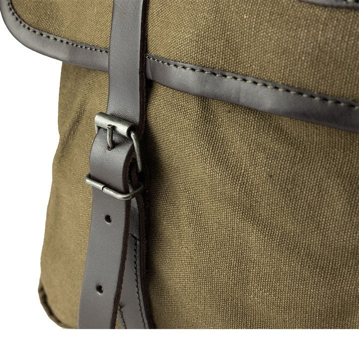 Bolso bandolera CANVAS marrón con dos hebillas de cuero, estilo inglés de caza