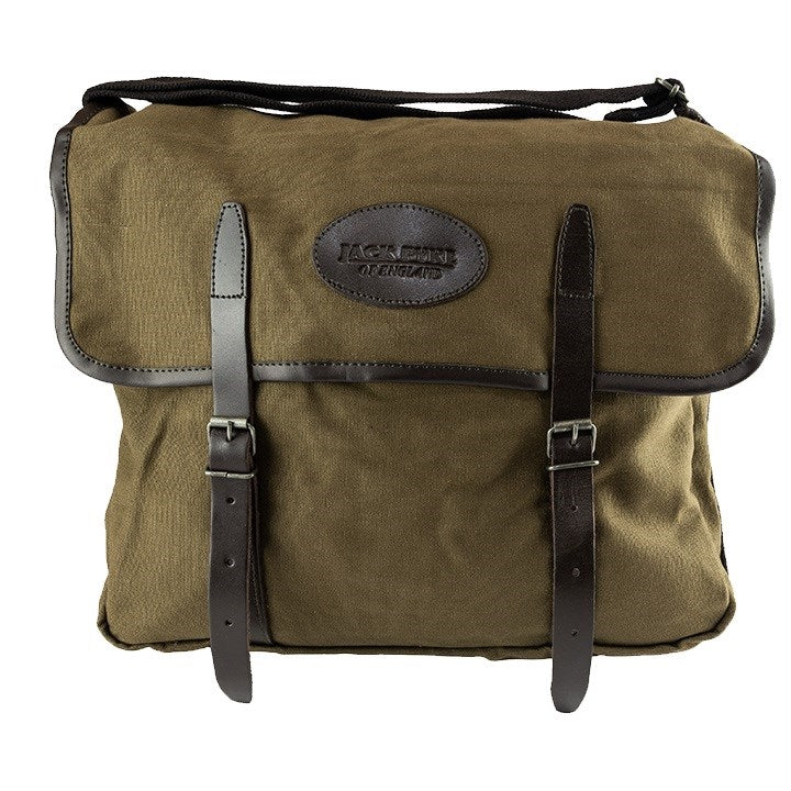 Bolso bandolera CANVAS marrón con dos hebillas de cuero, estilo inglés de caza