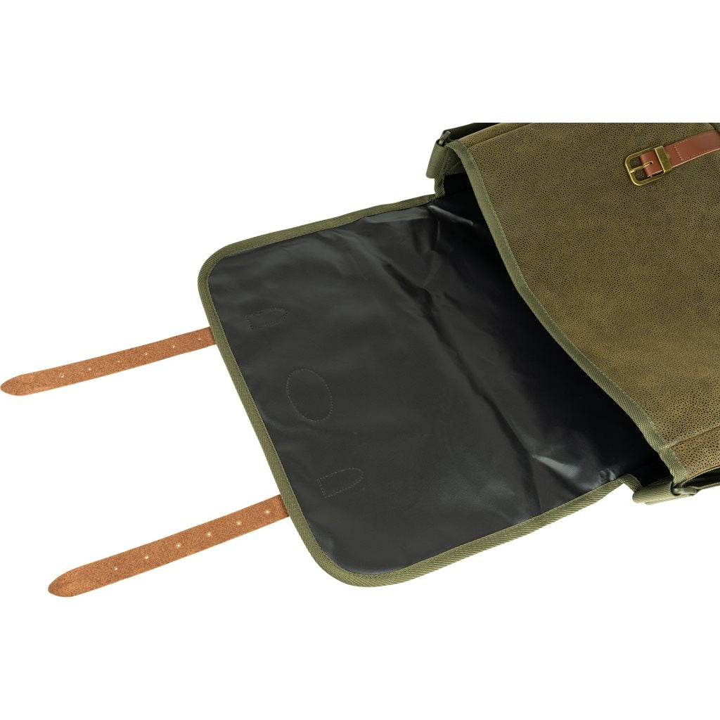 Bolsa bandolera de caza CARTRIDGE verde con refuerzos de cuero, material DOUTEX resistente