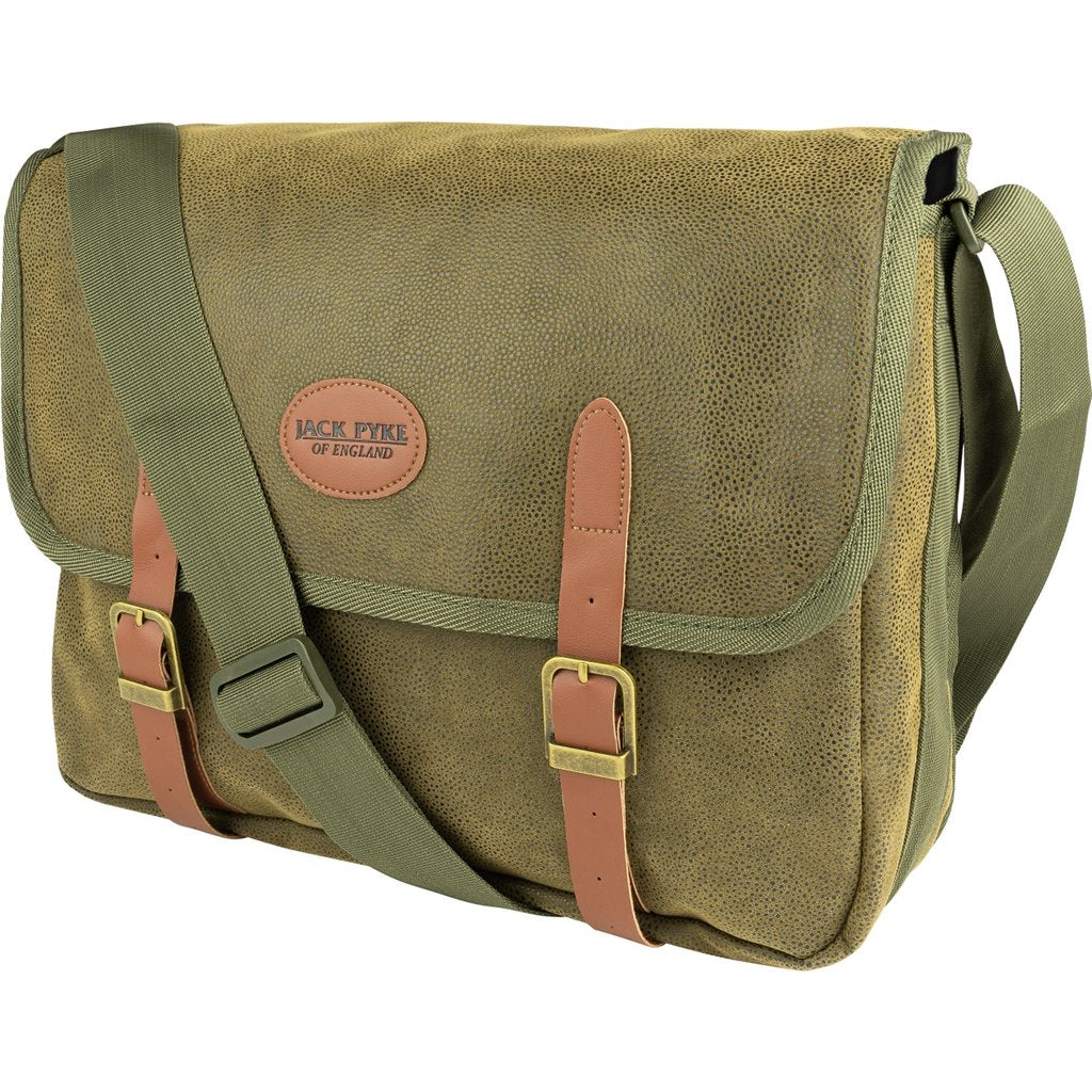 Bolsa bandolera de caza CARTRIDGE verde con refuerzos de cuero, material DOUTEX resistente