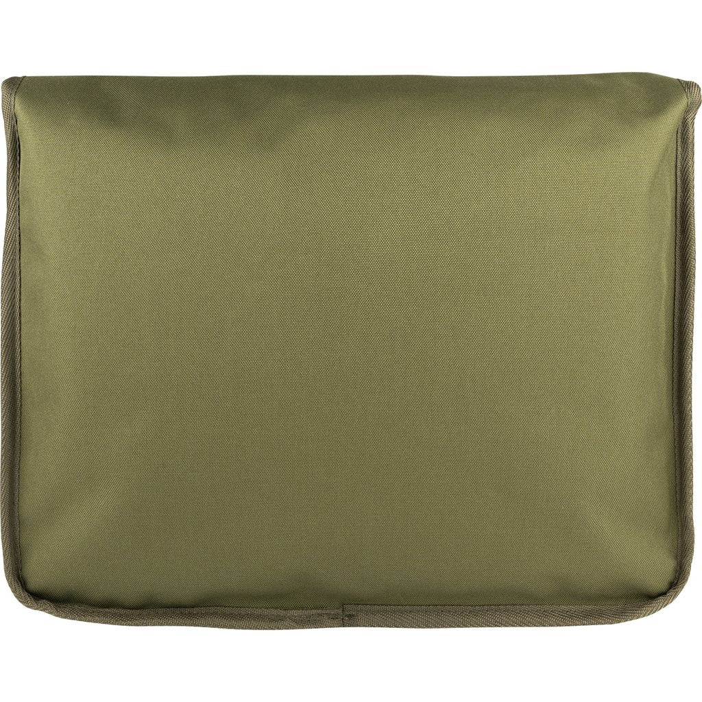 Bolsa de caza CARTRIDGE verde con dos hebillas y detalles en cuero, bandolera estilo ingles