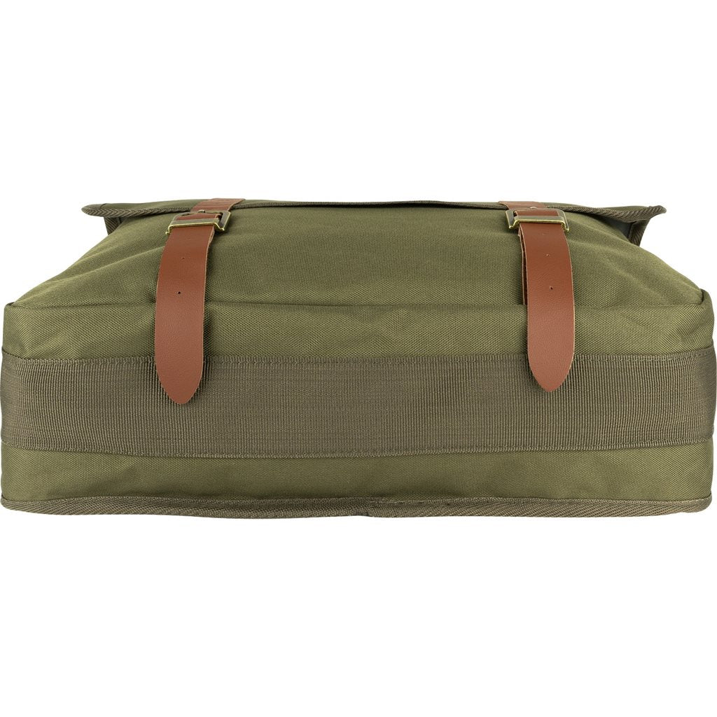 Bolsa de caza CARTRIDGE verde con dos hebillas y detalles en cuero, bandolera estilo ingles