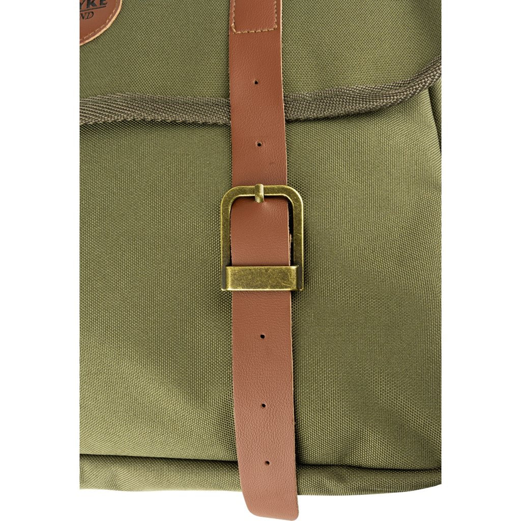 Bolsa de caza CARTRIDGE verde con dos hebillas y detalles en cuero, bandolera estilo ingles