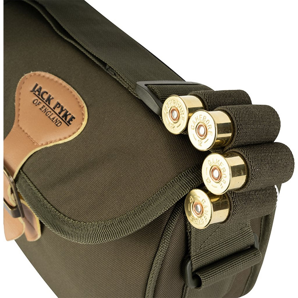 Bolsa de caza SPEEDLOADER verde con ojales para cartuchos y hebilla de cuero