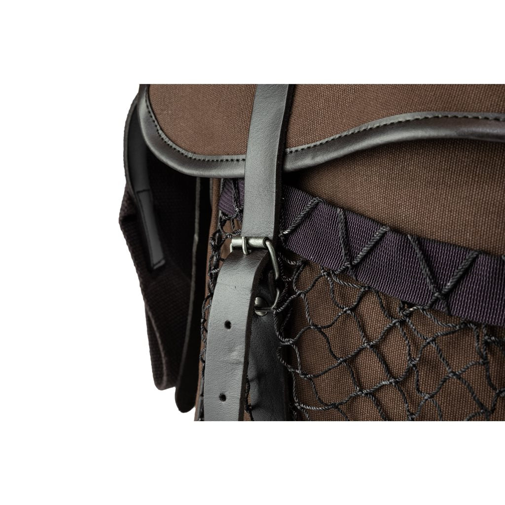 Bolsa de caza GAME de lona marrón con detalles de cuero