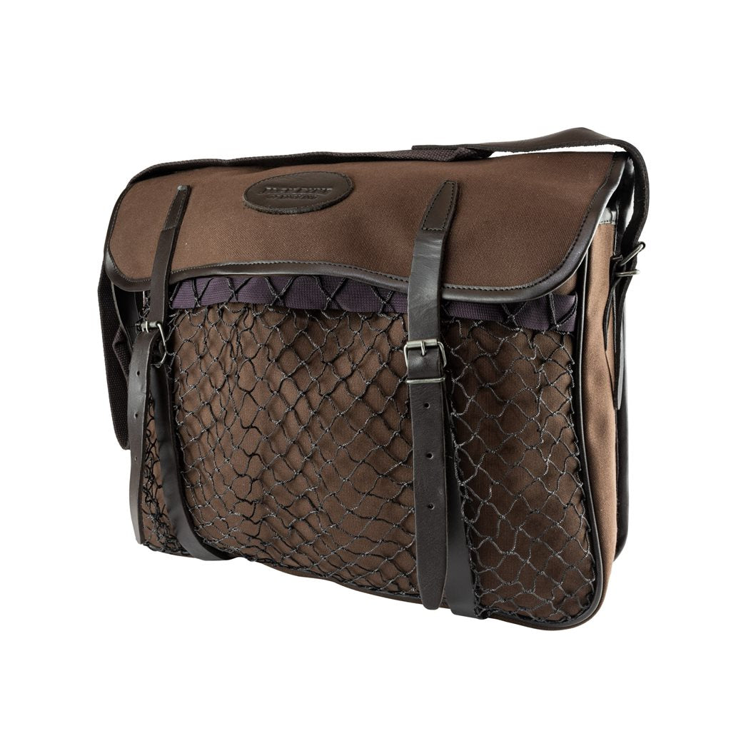 Bolsa de caza GAME de lona marrón con detalles de cuero