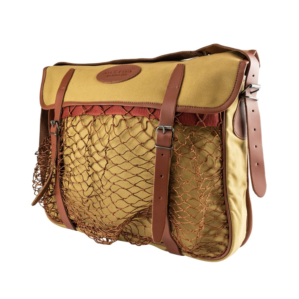 Bolsa de caza GAME de lona marrón con detalles de cuero