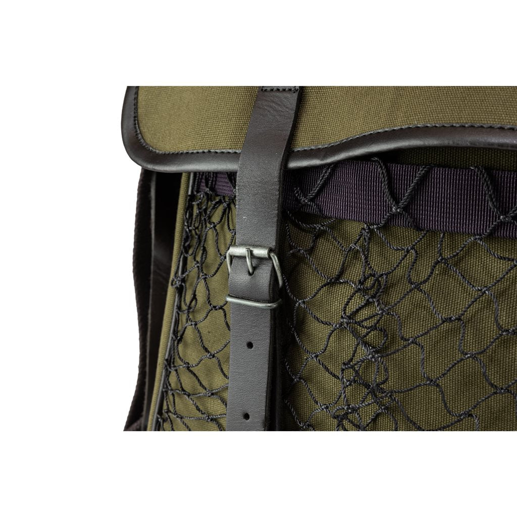 Bolsa de caza GAME de lona marrón con detalles de cuero