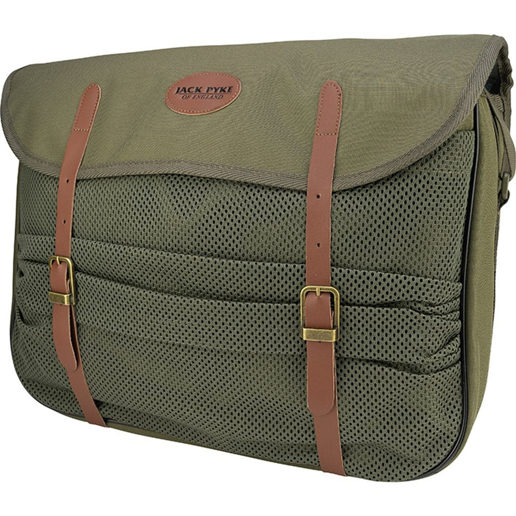 Bandolera de caza GAME verde con red y detalles en cuero, Jack Pyke