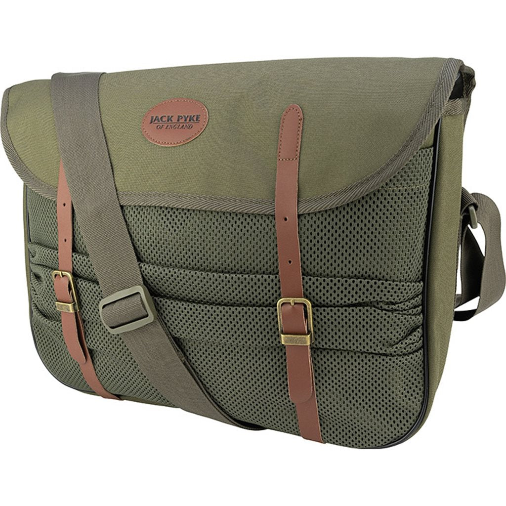 Bandolera de caza GAME verde con red y detalles en cuero, Jack Pyke