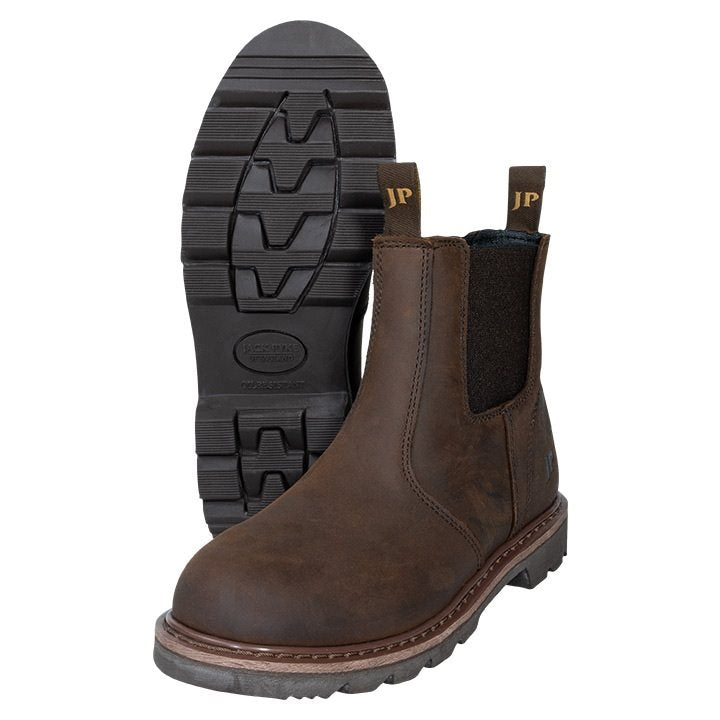 Botas SHIRES DEALER de cuero marrón con paneles laterales elásticos y suela resistente a aceites