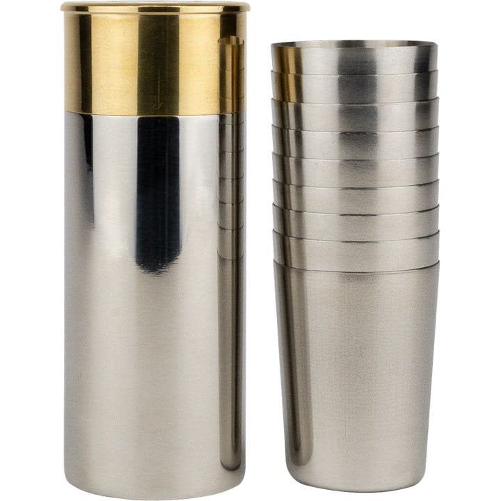 Set de 9 vasos de chupito CARTRIDGE en estuche negro con soporte de acero inoxidable