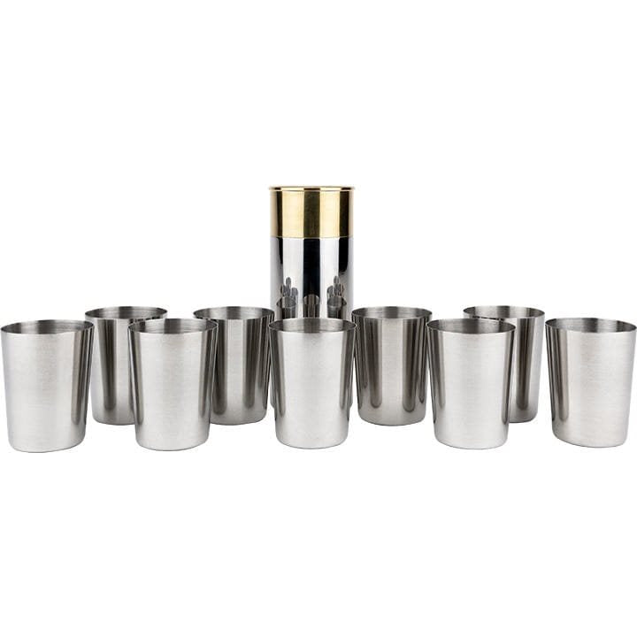 Set de 9 vasos de chupito CARTRIDGE en estuche negro con soporte de acero inoxidable