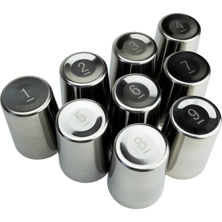 Set de 9 vasos de chupito CARTRIDGE en estuche negro con soporte de acero inoxidable