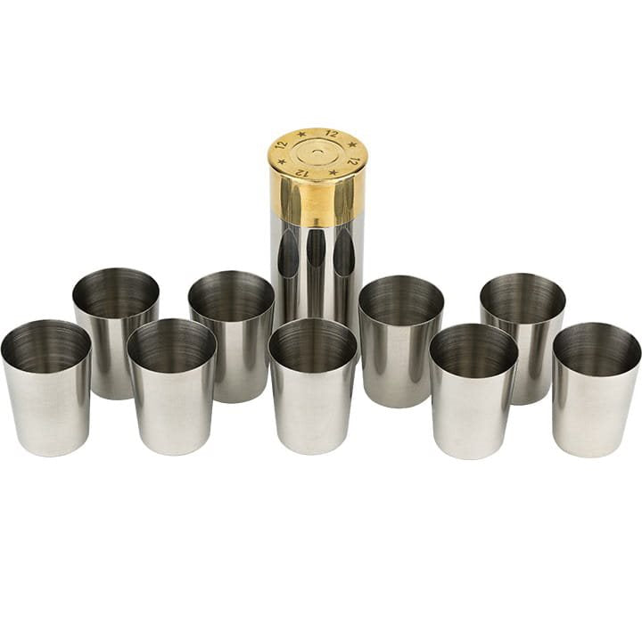Set de 9 vasos de chupito CARTRIDGE en estuche negro con soporte de acero inoxidable