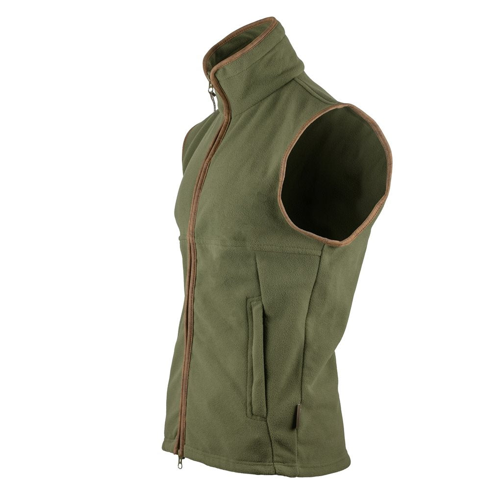 Chaleco COUNTRYMAN verde de fleece térmico 300 g con ribete de nubuck y cremalleras