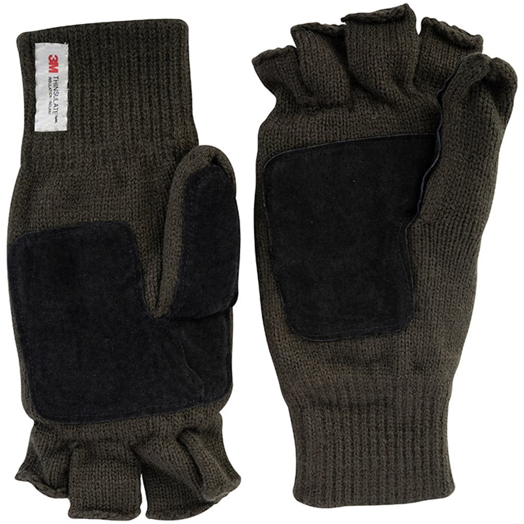 Guantes sin dedos SHOOTERS verdes con refuerzo de ante en la palma y forro 3M Thinsulate